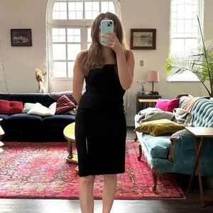 NWT Nine West Black Cocktail Dress | Spaghetti Strap Midi with Slit | Size XS